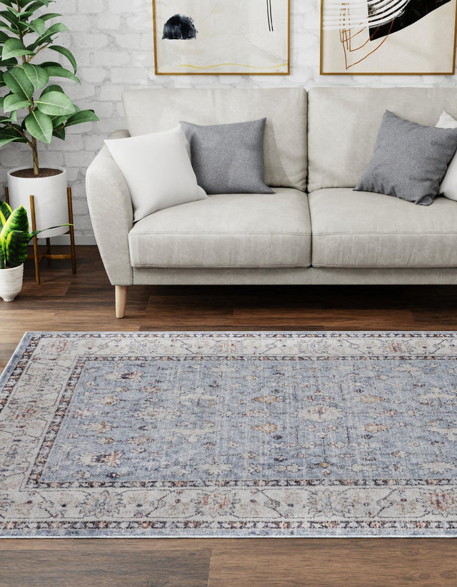 Harbor Blue 7' 10 x 10' Eco Traditional Rectangle Area Rug 100% Recycled Space Dyed Polyester With Cotton Backing Classic Pattern Carpet for Living, Dining, Office Space for Sale at Rug Engine