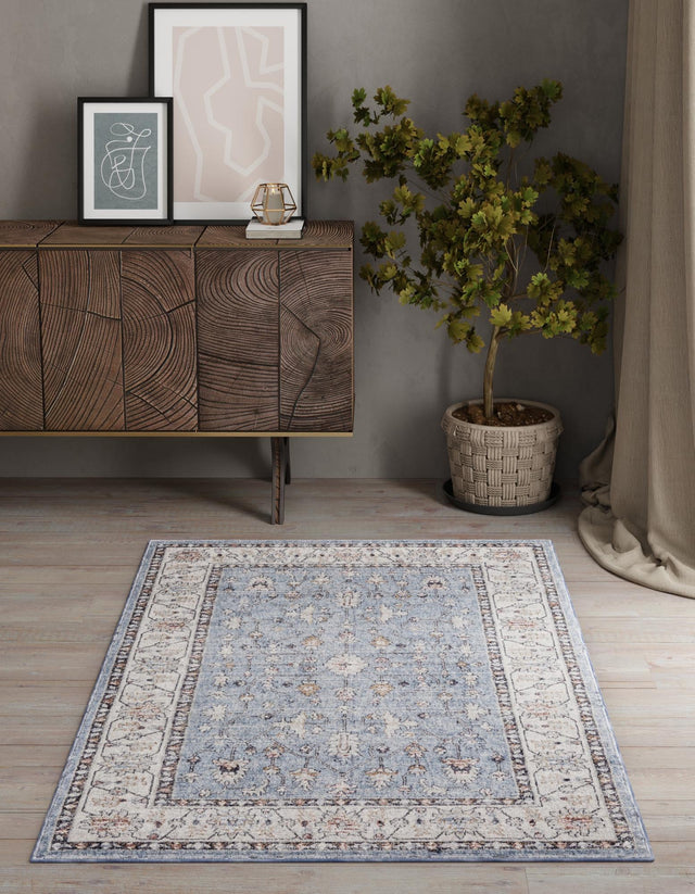 Harbor Blue 7' 10 x 10' Eco Traditional Rectangle Area Rug 100% Recycled Space Dyed Polyester With Cotton Backing Classic Pattern Carpet for Living, Dining, Office Space for Sale at Rug Engine