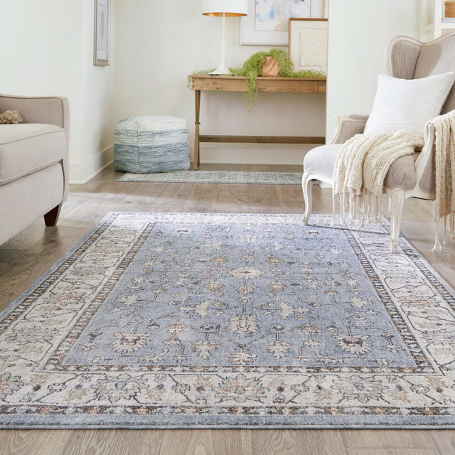 Harbor Blue 7' 10 x 10' Eco Traditional Rectangle Area Rug 100% Recycled Space Dyed Polyester With Cotton Backing Classic Pattern Carpet for Living, Dining, Office Space for Sale at Rug Engine
