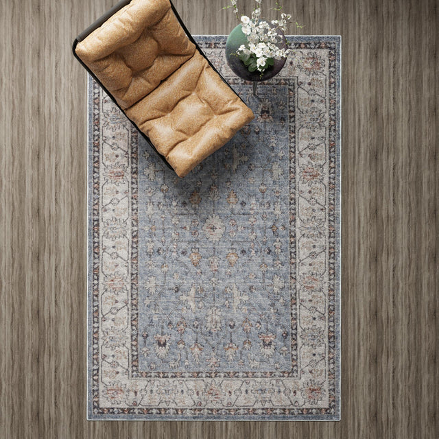 Harbor Blue 7' 10 x 10' Eco Traditional Rectangle Area Rug 100% Recycled Space Dyed Polyester With Cotton Backing Classic Pattern Carpet for Living, Dining, Office Space for Sale at Rug Engine