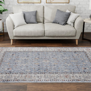 Harbor Blue 7' 10 x 10' Eco Traditional Rectangle Area Rug 100% Recycled Space Dyed Polyester With Cotton Backing Classic Pattern Carpet for Living, Dining, Office Space for Sale at Rug Engine