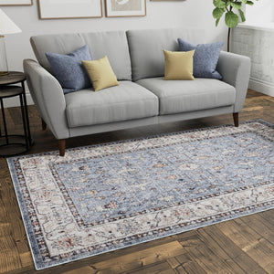 Harbor Blue 7' 10 x 10' Eco Traditional Rectangle Area Rug 100% Recycled Space Dyed Polyester With Cotton Backing Classic Pattern Carpet for Living, Dining, Office Space for Sale at Rug Engine