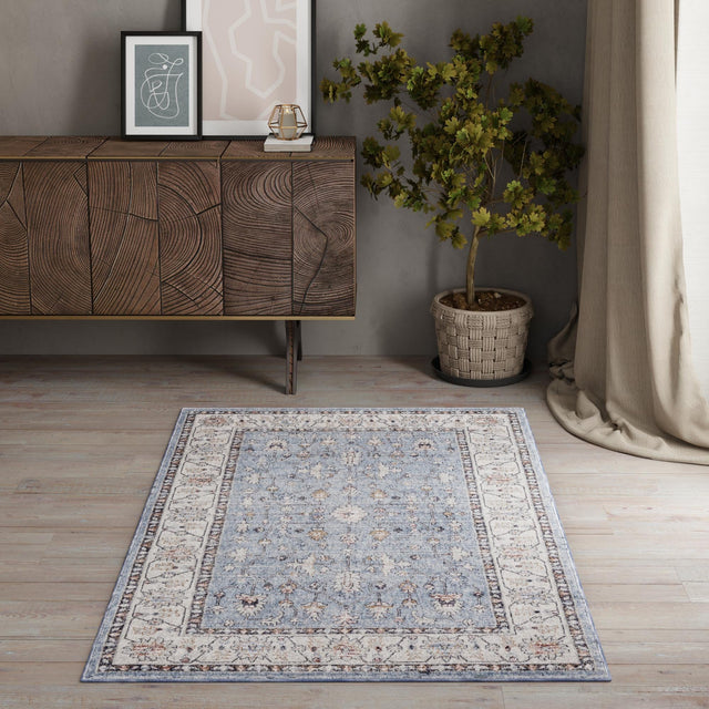 Harbor Blue 7' 10 x 10' Eco Traditional Rectangle Area Rug 100% Recycled Space Dyed Polyester With Cotton Backing Classic Pattern Carpet for Living, Dining, Office Space for Sale at Rug Engine