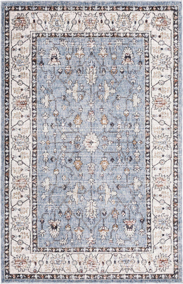 Harbor Blue 5' 3 x 8' Eco Traditional Rectangle Area Rug 100% Recycled Space Dyed Polyester With Cotton Backing Classic Pattern Carpet for Living, Dining, Office Space for Sale at Rug Engine