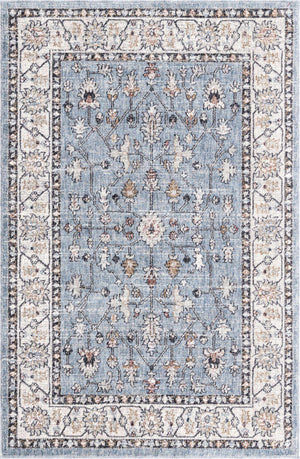 Harbor Blue 4' x 6' Eco Traditional Rectangle Area Rug 100% Recycled Space Dyed Polyester With Cotton Backing Classic Pattern Carpet for Living, Dining, Office Space for Sale at Rug Engine