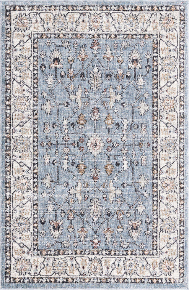 Harbor Blue 4' x 6' Eco Traditional Rectangle Area Rug 100% Recycled Space Dyed Polyester With Cotton Backing Classic Pattern Carpet for Living, Dining, Office Space for Sale at Rug Engine