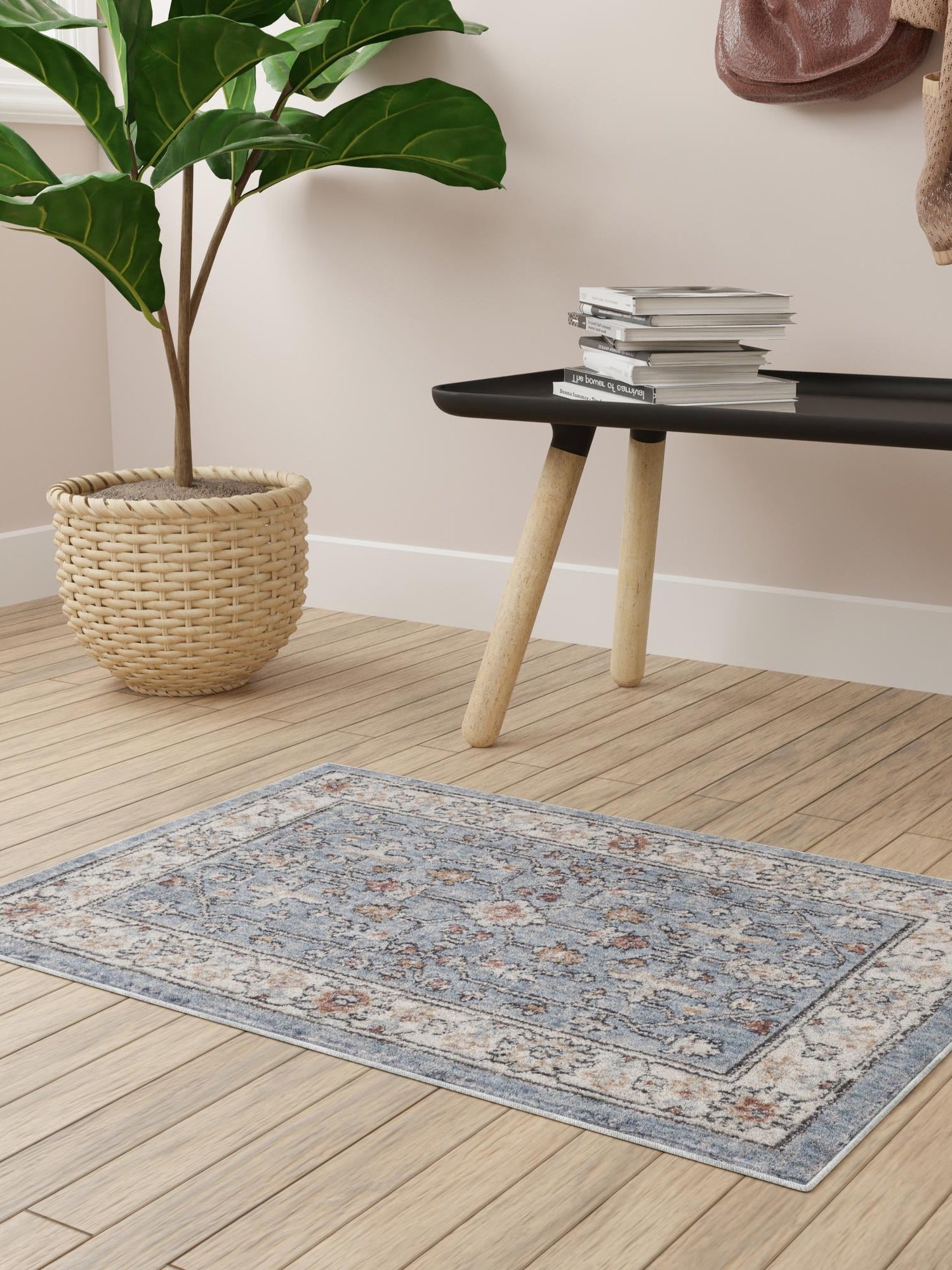 Harbor Blue 7' 10 x 10' Eco Traditional Rectangle Area Rug 100% Recycled Space Dyed Polyester With Cotton Backing Classic Pattern Carpet for Living, Dining, Office Space for Sale at Rug Engine