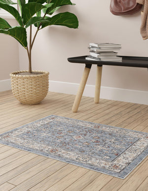 Harbor Blue 7' 10 x 10' Eco Traditional Rectangle Area Rug 100% Recycled Space Dyed Polyester With Cotton Backing Classic Pattern Carpet for Living, Dining, Office Space for Sale at Rug Engine