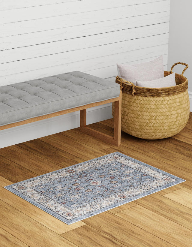 Harbor Blue 4' x 6' Eco Traditional Rectangle Area Rug 100% Recycled Space Dyed Polyester With Cotton Backing Classic Pattern Carpet for Living, Dining, Office Space for Sale at Rug Engine