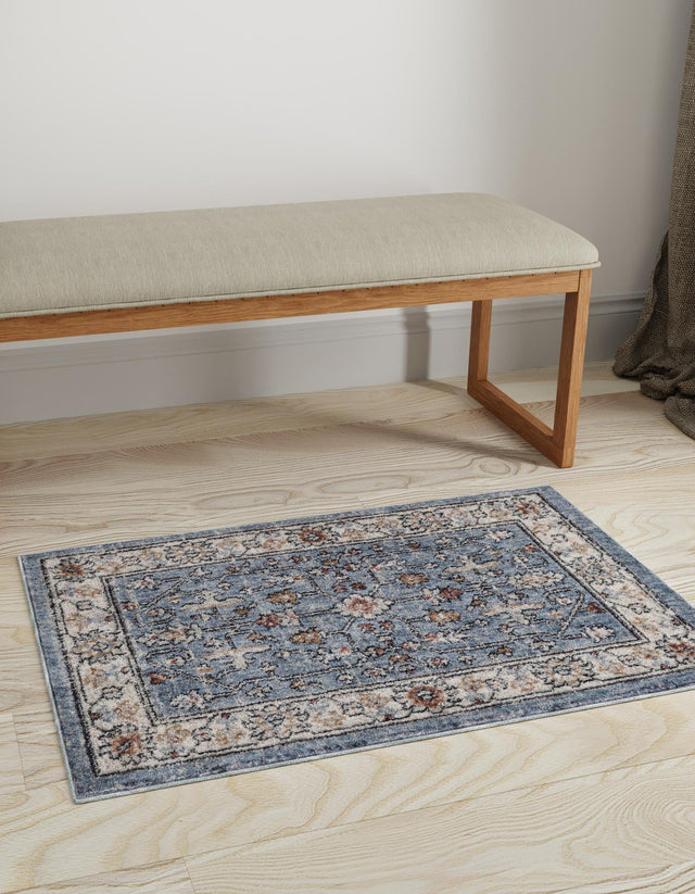Harbor Blue 7' 10 x 10' Eco Traditional Rectangle Area Rug 100% Recycled Space Dyed Polyester With Cotton Backing Classic Pattern Carpet for Living, Dining, Office Space for Sale at Rug Engine