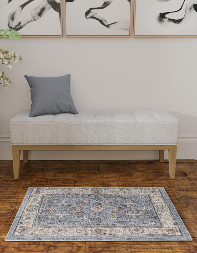 Harbor Blue 7' 10 x 10' Eco Traditional Rectangle Area Rug 100% Recycled Space Dyed Polyester With Cotton Backing Classic Pattern Carpet for Living, Dining, Office Space for Sale at Rug Engine
