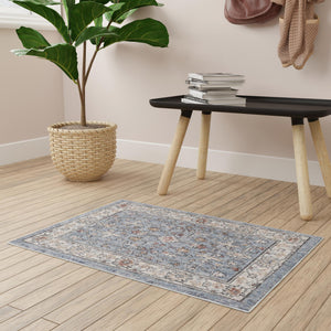 Harbor Blue 7' 10 x 10' Eco Traditional Rectangle Area Rug 100% Recycled Space Dyed Polyester With Cotton Backing Classic Pattern Carpet for Living, Dining, Office Space for Sale at Rug Engine