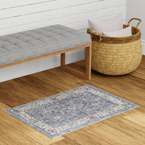 Harbor Blue 7' 10 x 10' Eco Traditional Rectangle Area Rug 100% Recycled Space Dyed Polyester With Cotton Backing Classic Pattern Carpet for Living, Dining, Office Space for Sale at Rug Engine