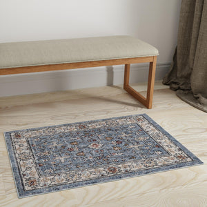 Harbor Blue 7' 10 x 10' Eco Traditional Rectangle Area Rug 100% Recycled Space Dyed Polyester With Cotton Backing Classic Pattern Carpet for Living, Dining, Office Space for Sale at Rug Engine