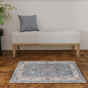 Harbor Blue 7' 10 x 10' Eco Traditional Rectangle Area Rug 100% Recycled Space Dyed Polyester With Cotton Backing Classic Pattern Carpet for Living, Dining, Office Space for Sale at Rug Engine