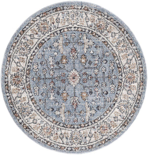 Harbor Blue 3' 3 x 3' 3 Eco Traditional Round Area Rug 100% Recycled Space Dyed Polyester With Cotton Backing Classic Pattern Carpet for Living, Dining, Office Space for Sale at Rug Engine