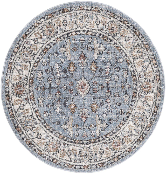 Harbor Blue 3' 3 x 3' 3 Eco Traditional Round Area Rug 100% Recycled Space Dyed Polyester With Cotton Backing Classic Pattern Carpet for Living, Dining, Office Space for Sale at Rug Engine