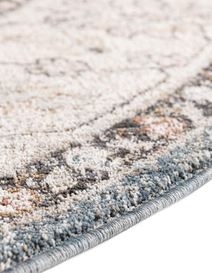 Harbor Blue 7' x 7' Eco Traditional Round Area Rug 100% Recycled Space Dyed Polyester With Cotton Backing Classic Pattern Carpet for Living, Dining, Office Space for Sale at Rug Engine