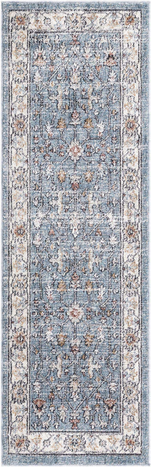 Harbor Blue 2' x 6' Eco Traditional Runner Area Rug 100% Recycled Space Dyed Polyester With Cotton Backing Classic Pattern Carpet for Living, Dining, Office Space for Sale at Rug Engine