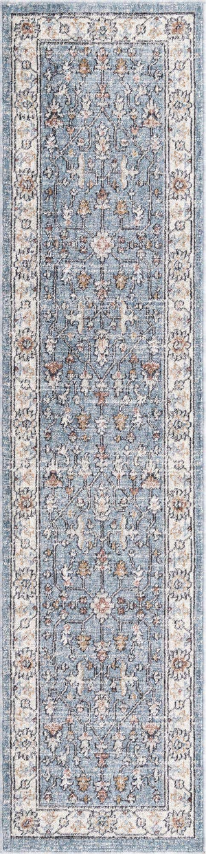 Harbor Blue 2' x 8' Eco Traditional Runner Area Rug 100% Recycled Space Dyed Polyester With Cotton Backing Classic Pattern Carpet for Living, Dining, Office Space for Sale at Rug Engine