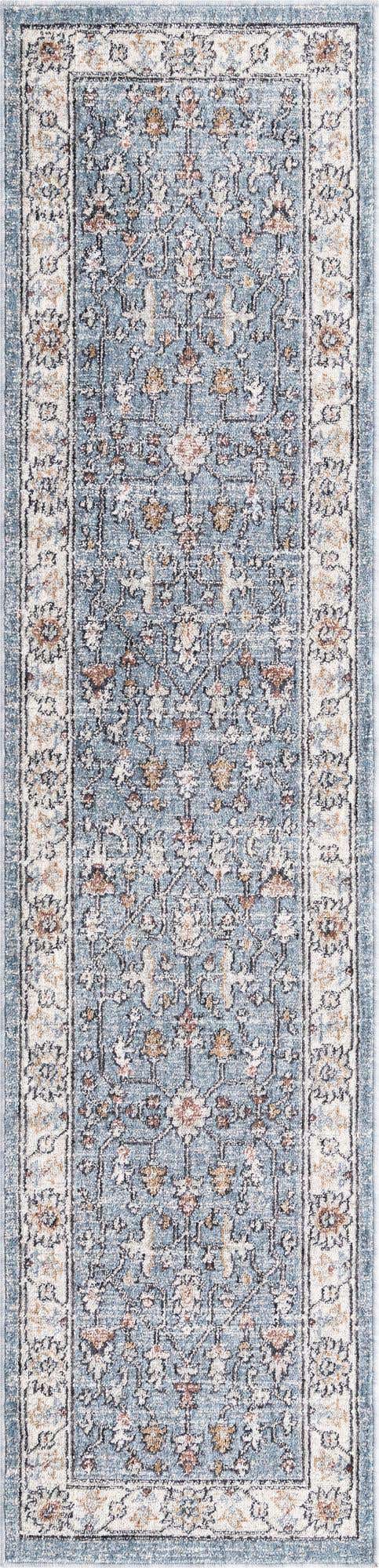 Harbor Blue 2' x 8' Eco Traditional Runner Area Rug 100% Recycled Space Dyed Polyester With Cotton Backing Classic Pattern Carpet for Living, Dining, Office Space for Sale at Rug Engine