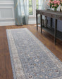 Harbor Blue 2' 7 x 12' Eco Traditional Runner Area Rug 100% Recycled Space Dyed Polyester With Cotton Backing Classic Pattern Carpet for Living, Dining, Office Space for Sale at Rug Engine