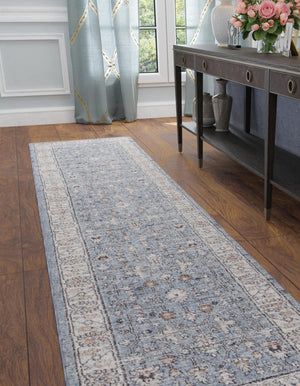 Harbor Blue 2' x 8' Eco Traditional Runner Area Rug 100% Recycled Space Dyed Polyester With Cotton Backing Classic Pattern Carpet for Living, Dining, Office Space for Sale at Rug Engine