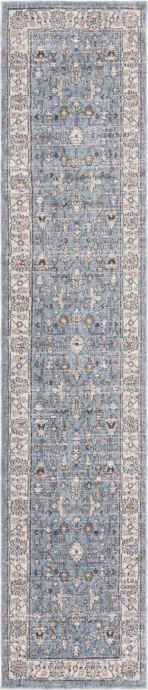 Harbor Blue 2' 7 x 12' Eco Traditional Runner Area Rug 100% Recycled Space Dyed Polyester With Cotton Backing Classic Pattern Carpet for Living, Dining, Office Space for Sale at Rug Engine