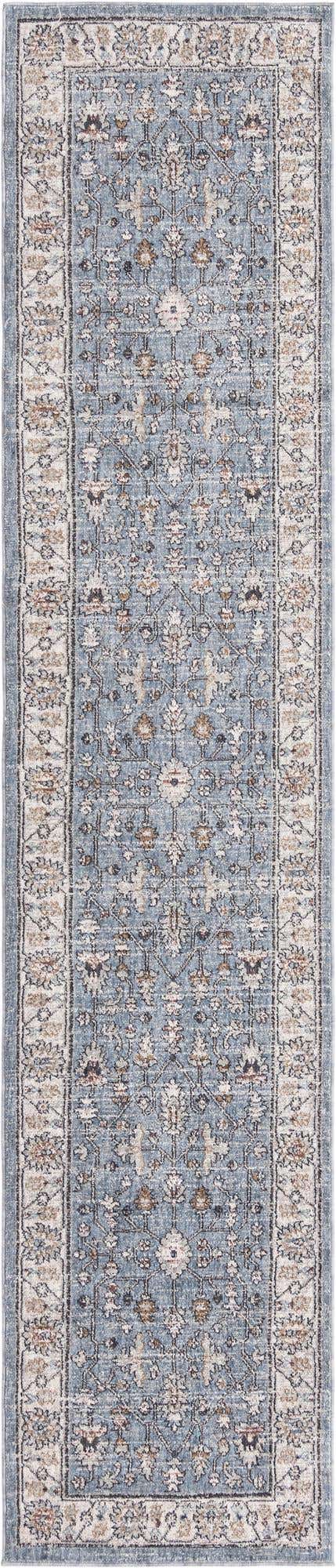 Harbor Blue 2' 7 x 12' Eco Traditional Runner Area Rug 100% Recycled Space Dyed Polyester With Cotton Backing Classic Pattern Carpet for Living, Dining, Office Space for Sale at Rug Engine