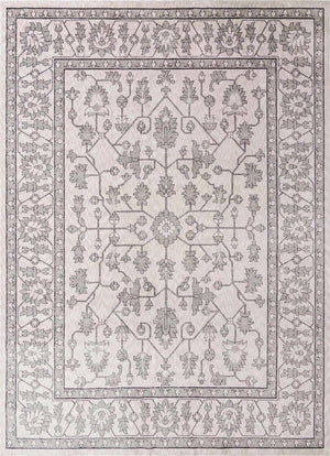 Ivory 10' x 13' Eco Traditional Rectangle Area Rug 100% Recycled Space Dyed Polyester With Cotton Backing Classic Pattern Carpet for Living, Dining, Office Space for Sale at Rug Engine