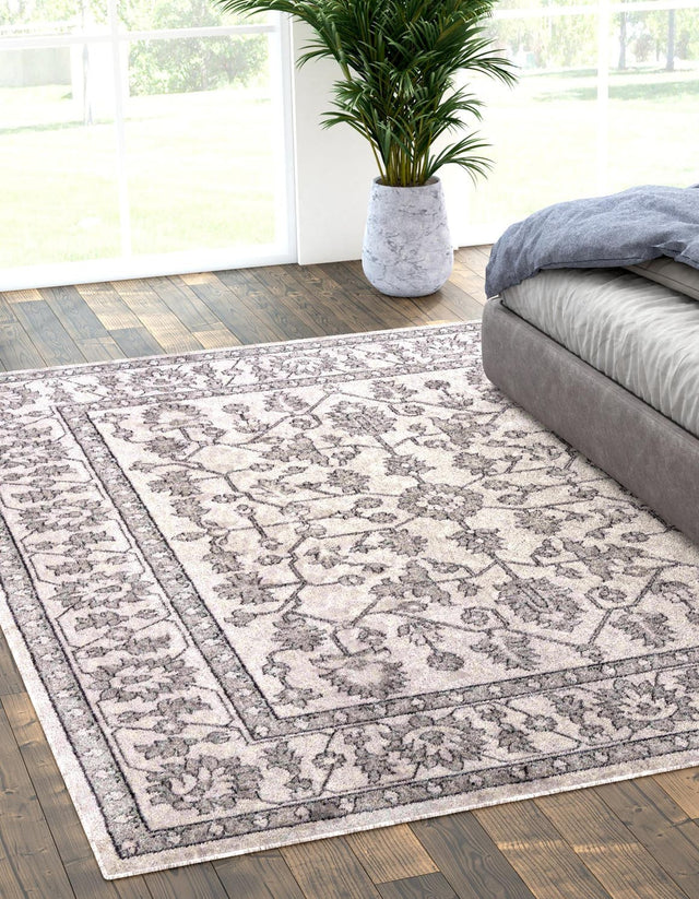 Ivory 7' 10 x 10' Eco Traditional Rectangle Area Rug 100% Recycled Space Dyed Polyester With Cotton Backing Classic Pattern Carpet for Living, Dining, Office Space for Sale at Rug Engine