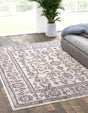 Ivory 7' 10 x 10' Eco Traditional Rectangle Area Rug 100% Recycled Space Dyed Polyester With Cotton Backing Classic Pattern Carpet for Living, Dining, Office Space for Sale at Rug Engine