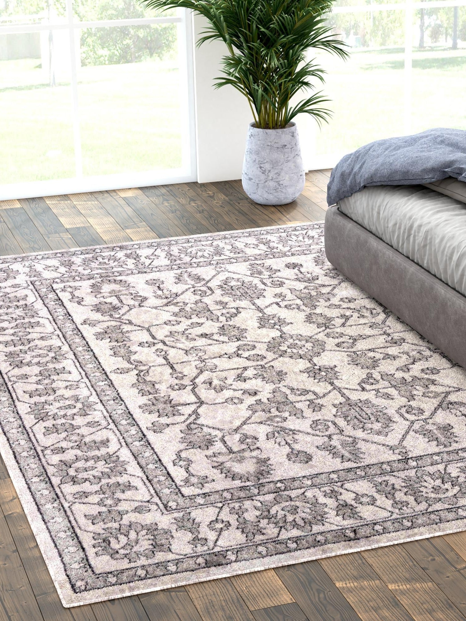 Ivory 2' x 3' Eco Traditional Rectangle Area Rug 100% Recycled Space Dyed Polyester With Cotton Backing Classic Pattern Carpet for Living, Dining, Office Space for Sale at Rug Engine