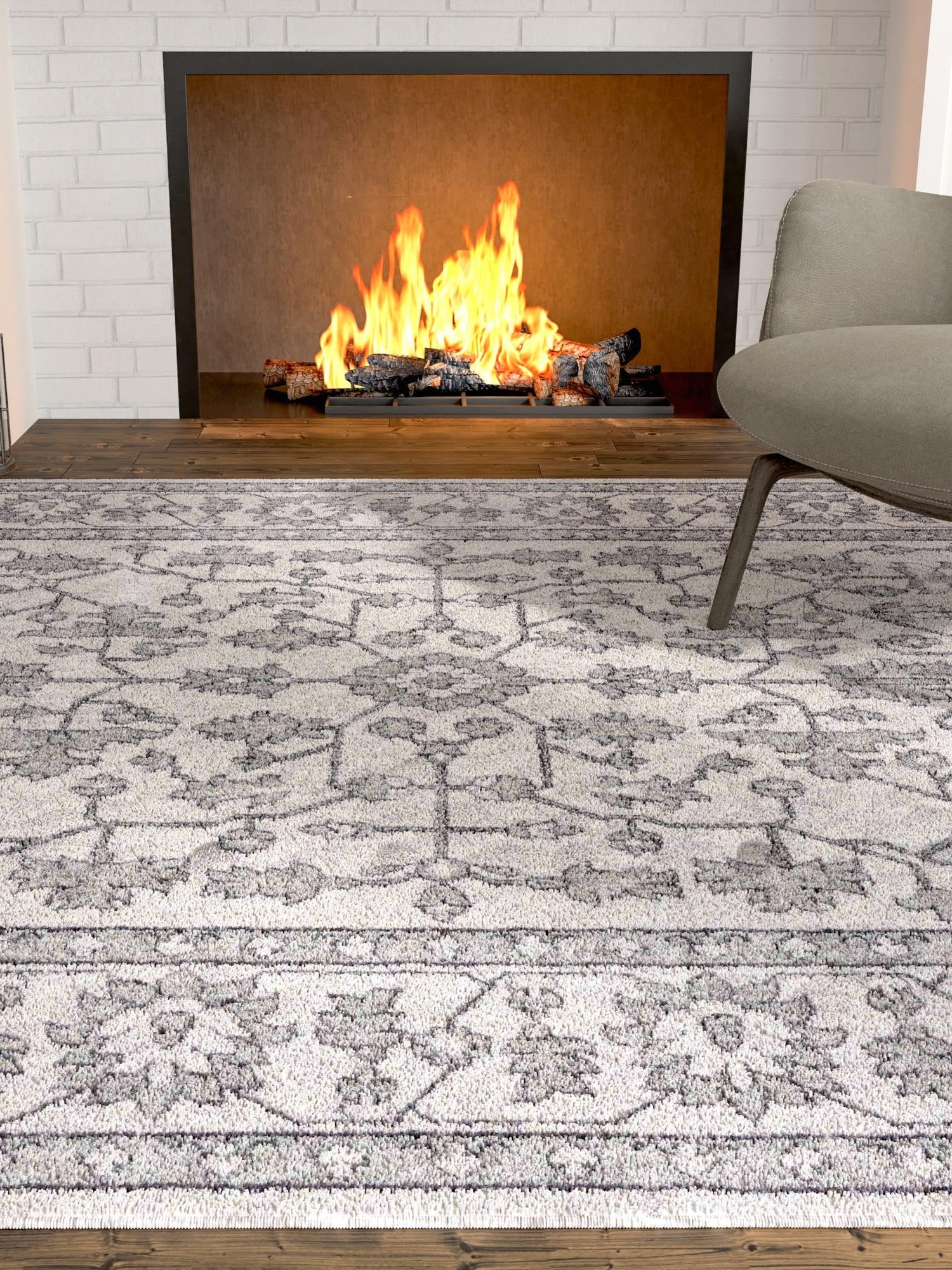 Ivory 7' 10 x 10' Eco Traditional Rectangle Area Rug 100% Recycled Space Dyed Polyester With Cotton Backing Classic Pattern Carpet for Living, Dining, Office Space for Sale at Rug Engine