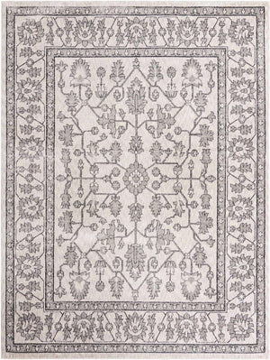 Ivory 7' 10 x 10' Eco Traditional Rectangle Area Rug 100% Recycled Space Dyed Polyester With Cotton Backing Classic Pattern Carpet for Living, Dining, Office Space for Sale at Rug Engine