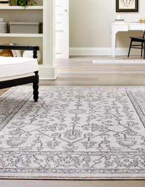 Ivory 5' 3 x 8' Eco Traditional Rectangle Area Rug 100% Recycled Space Dyed Polyester With Cotton Backing Classic Pattern Carpet for Living, Dining, Office Space for Sale at Rug Engine