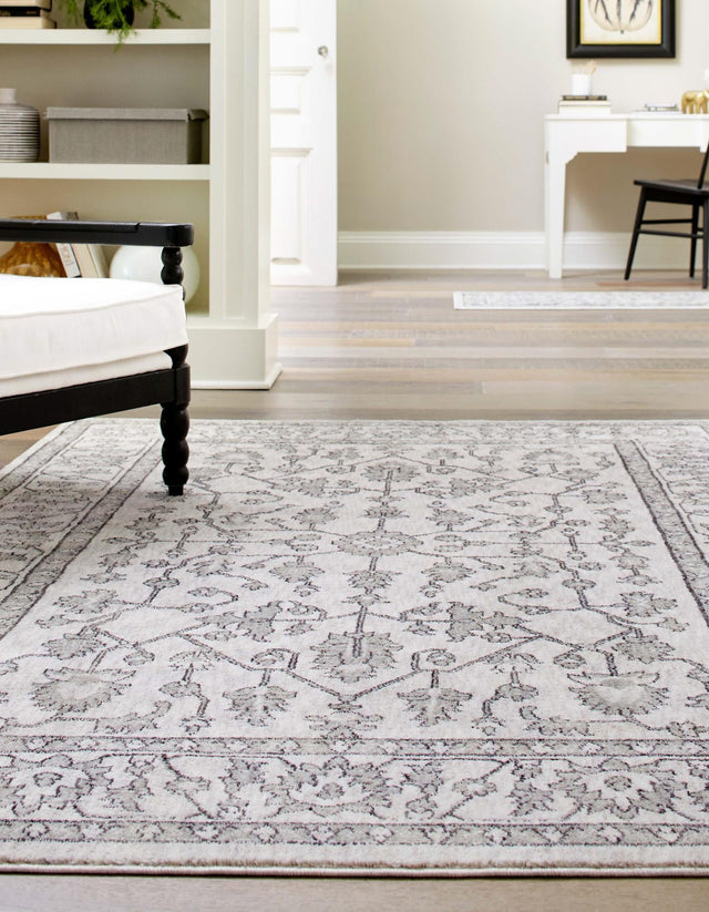 Ivory 5' 3 x 8' Eco Traditional Rectangle Area Rug 100% Recycled Space Dyed Polyester With Cotton Backing Classic Pattern Carpet for Living, Dining, Office Space for Sale at Rug Engine
