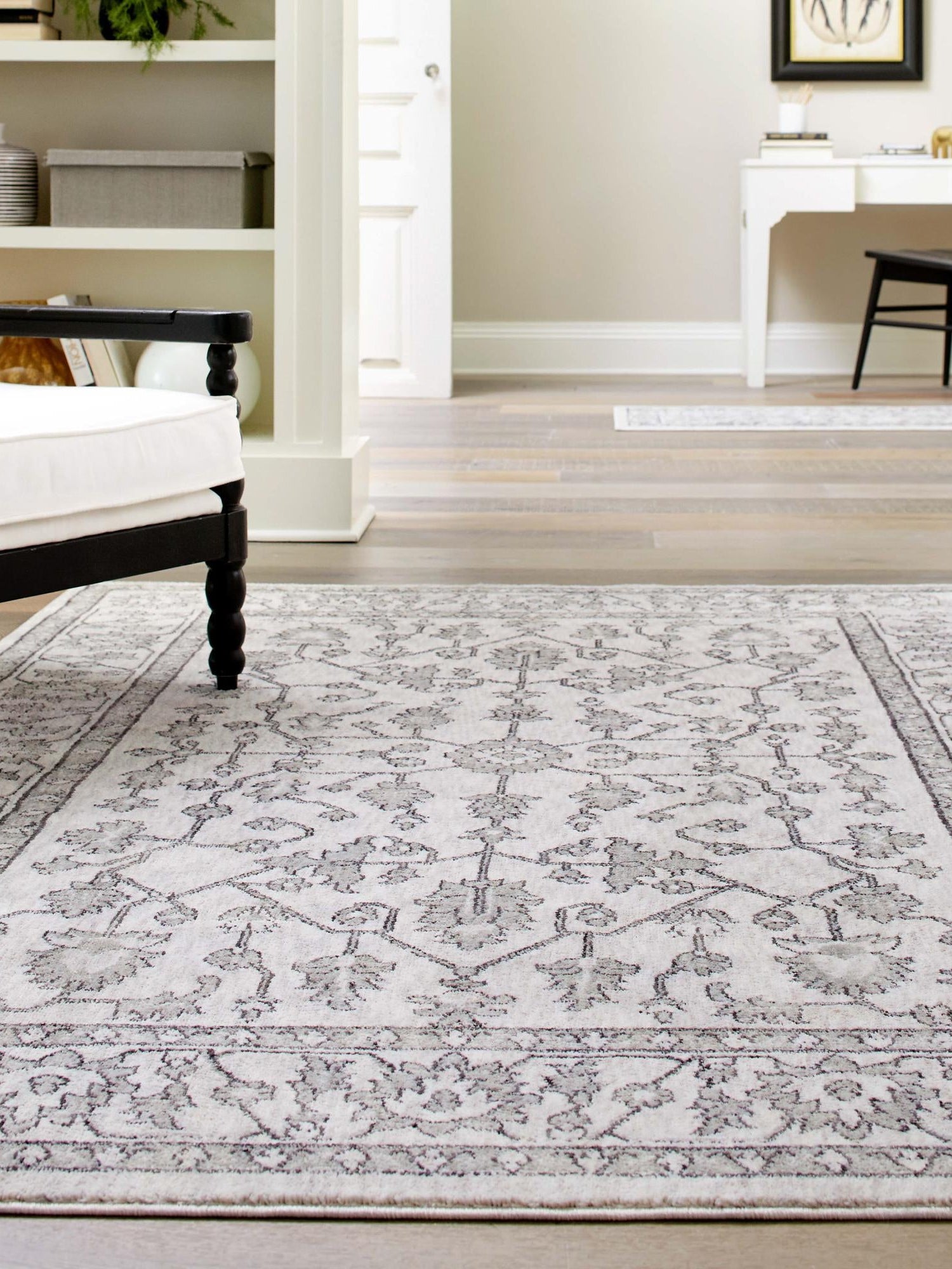 Ivory 4' x 6' Eco Traditional Rectangle Area Rug 100% Recycled Space Dyed Polyester With Cotton Backing Classic Pattern Carpet for Living, Dining, Office Space for Sale at Rug Engine
