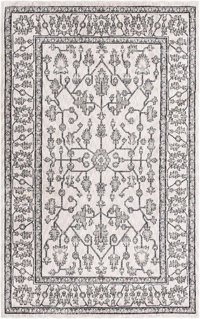 Ivory 5' 3 x 8' Eco Traditional Rectangle Area Rug 100% Recycled Space Dyed Polyester With Cotton Backing Classic Pattern Carpet for Living, Dining, Office Space for Sale at Rug Engine