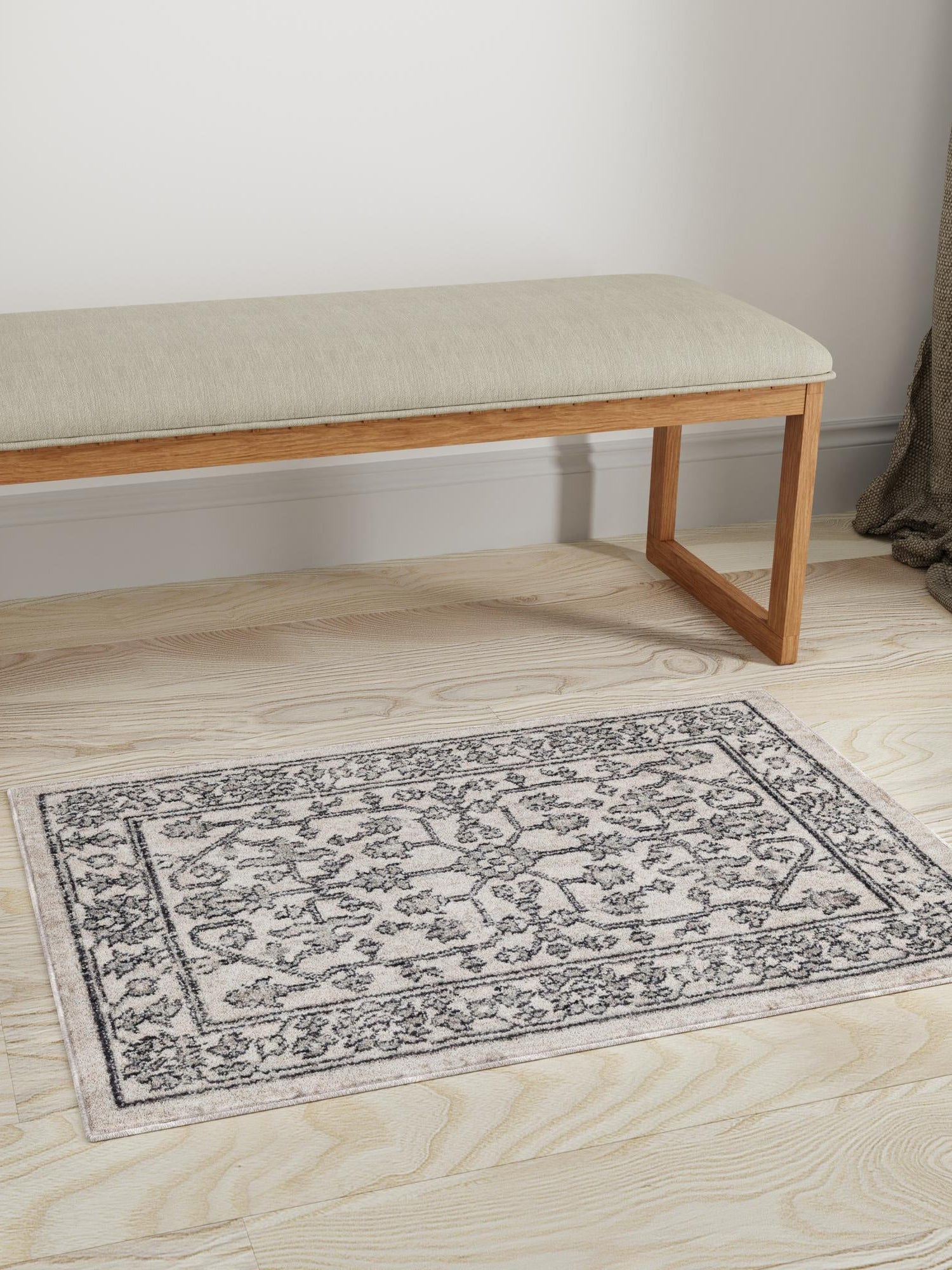 Ivory 7' 10 x 10' Eco Traditional Rectangle Area Rug 100% Recycled Space Dyed Polyester With Cotton Backing Classic Pattern Carpet for Living, Dining, Office Space for Sale at Rug Engine