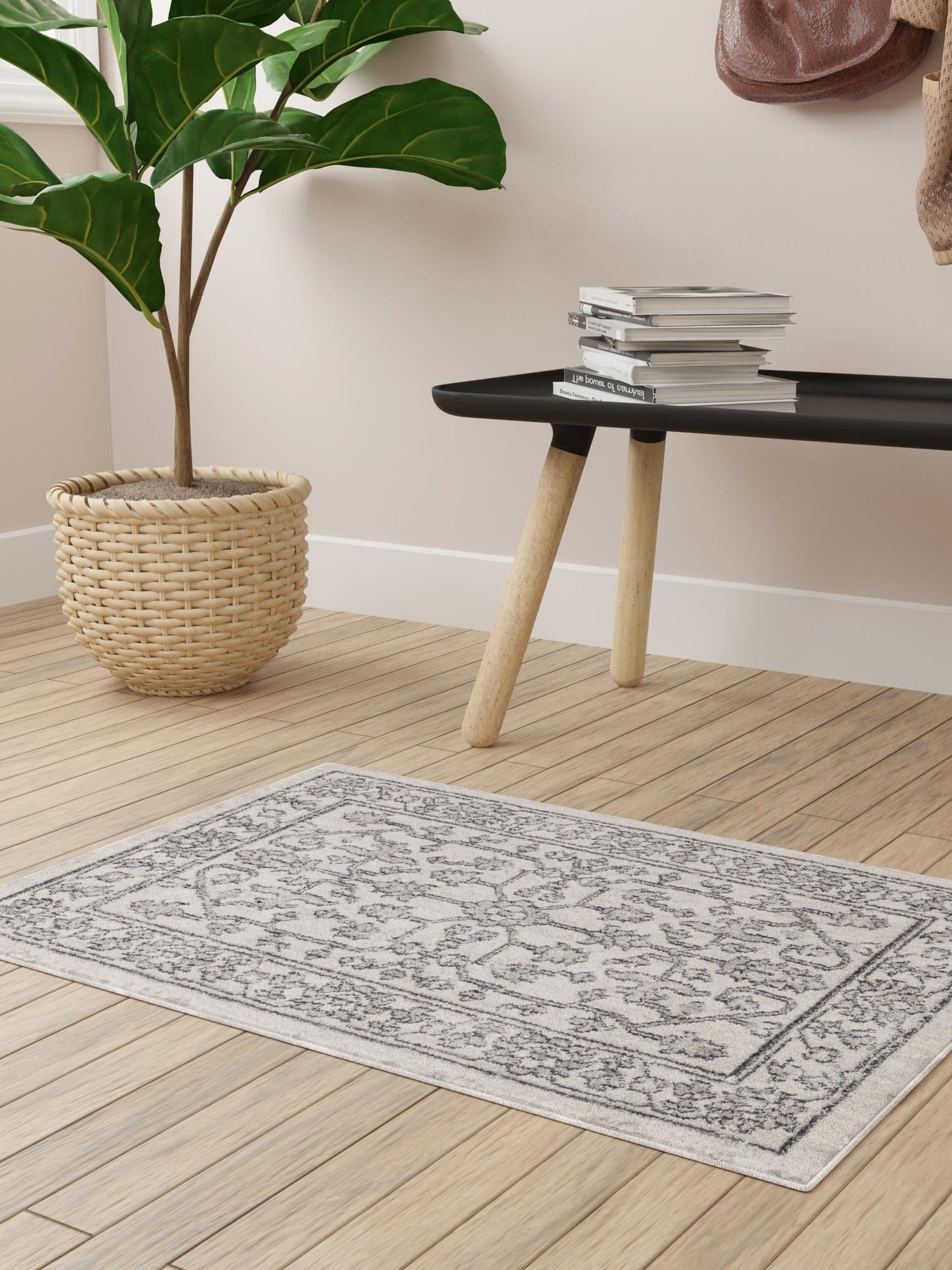 Ivory 7' 10 x 10' Eco Traditional Rectangle Area Rug 100% Recycled Space Dyed Polyester With Cotton Backing Classic Pattern Carpet for Living, Dining, Office Space for Sale at Rug Engine