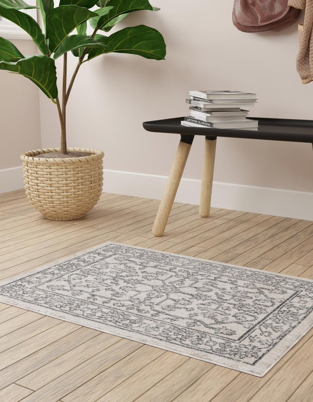 Ivory 4' x 6' Eco Traditional Rectangle Area Rug 100% Recycled Space Dyed Polyester With Cotton Backing Classic Pattern Carpet for Living, Dining, Office Space for Sale at Rug Engine