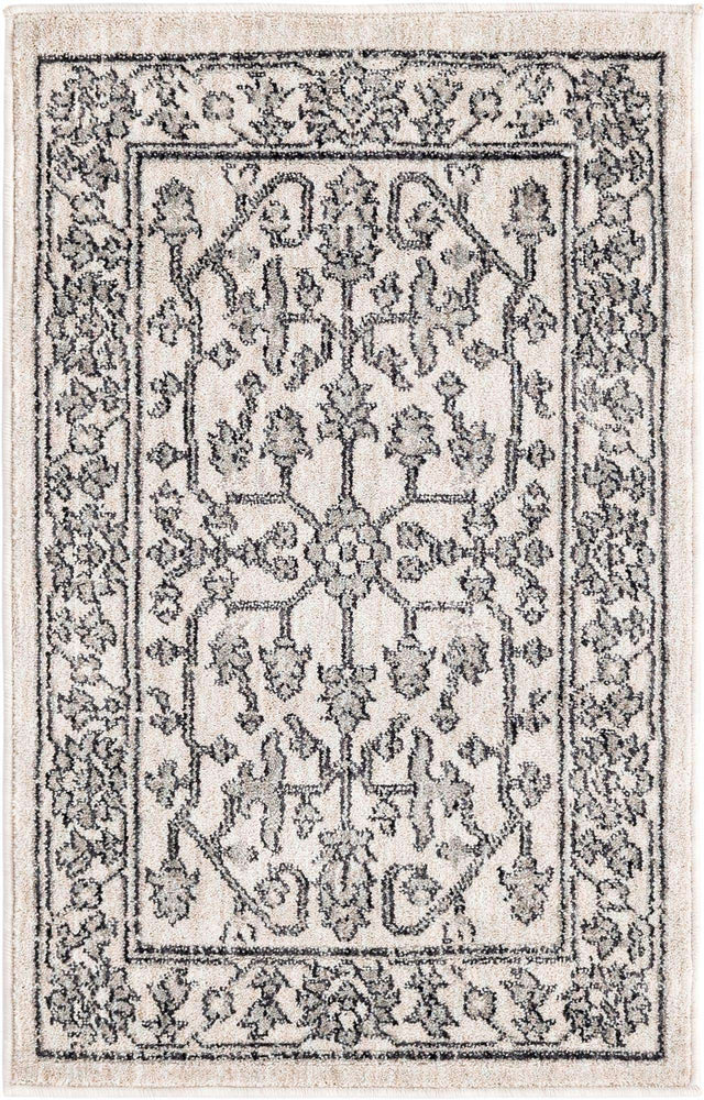 Ivory 2' x 3' Eco Traditional Rectangle Area Rug 100% Recycled Space Dyed Polyester With Cotton Backing Classic Pattern Carpet for Living, Dining, Office Space for Sale at Rug Engine