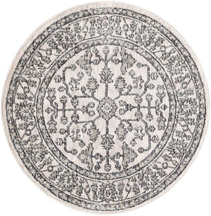 Ivory 3' 3 x 3' 3 Eco Traditional Round Area Rug 100% Recycled Space Dyed Polyester With Cotton Backing Classic Pattern Carpet for Living, Dining, Office Space for Sale at Rug Engine