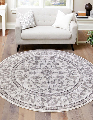 Ivory 3' 3 x 3' 3 Eco Traditional Round Area Rug 100% Recycled Space Dyed Polyester With Cotton Backing Classic Pattern Carpet for Living, Dining, Office Space for Sale at Rug Engine