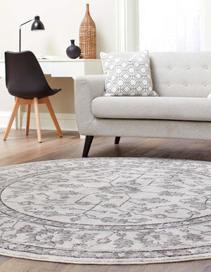 Ivory 3' 3 x 3' 3 Eco Traditional Round Area Rug 100% Recycled Space Dyed Polyester With Cotton Backing Classic Pattern Carpet for Living, Dining, Office Space for Sale at Rug Engine