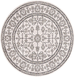 Ivory 7' x 7' Eco Traditional Round Area Rug 100% Recycled Space Dyed Polyester With Cotton Backing Classic Pattern Carpet for Living, Dining, Office Space for Sale at Rug Engine