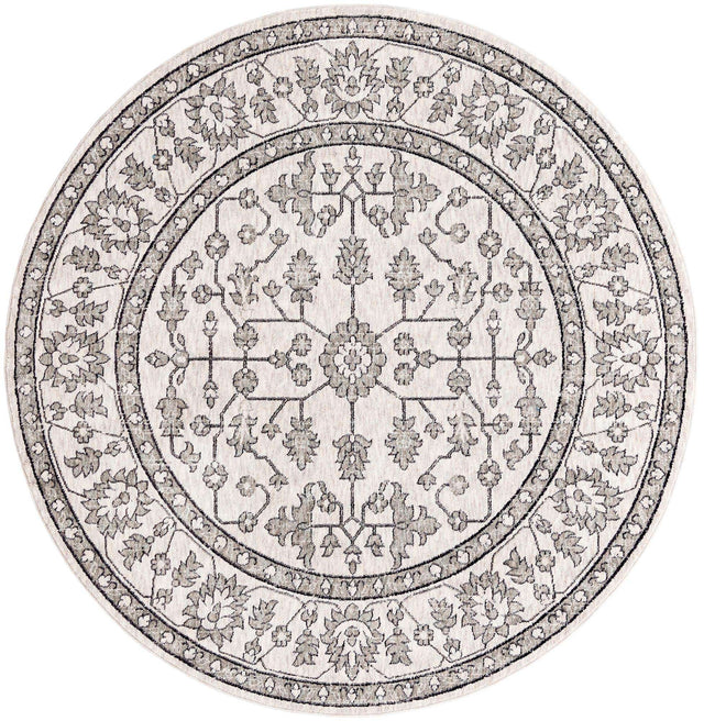 Ivory 7' x 7' Eco Traditional Round Area Rug 100% Recycled Space Dyed Polyester With Cotton Backing Classic Pattern Carpet for Living, Dining, Office Space for Sale at Rug Engine