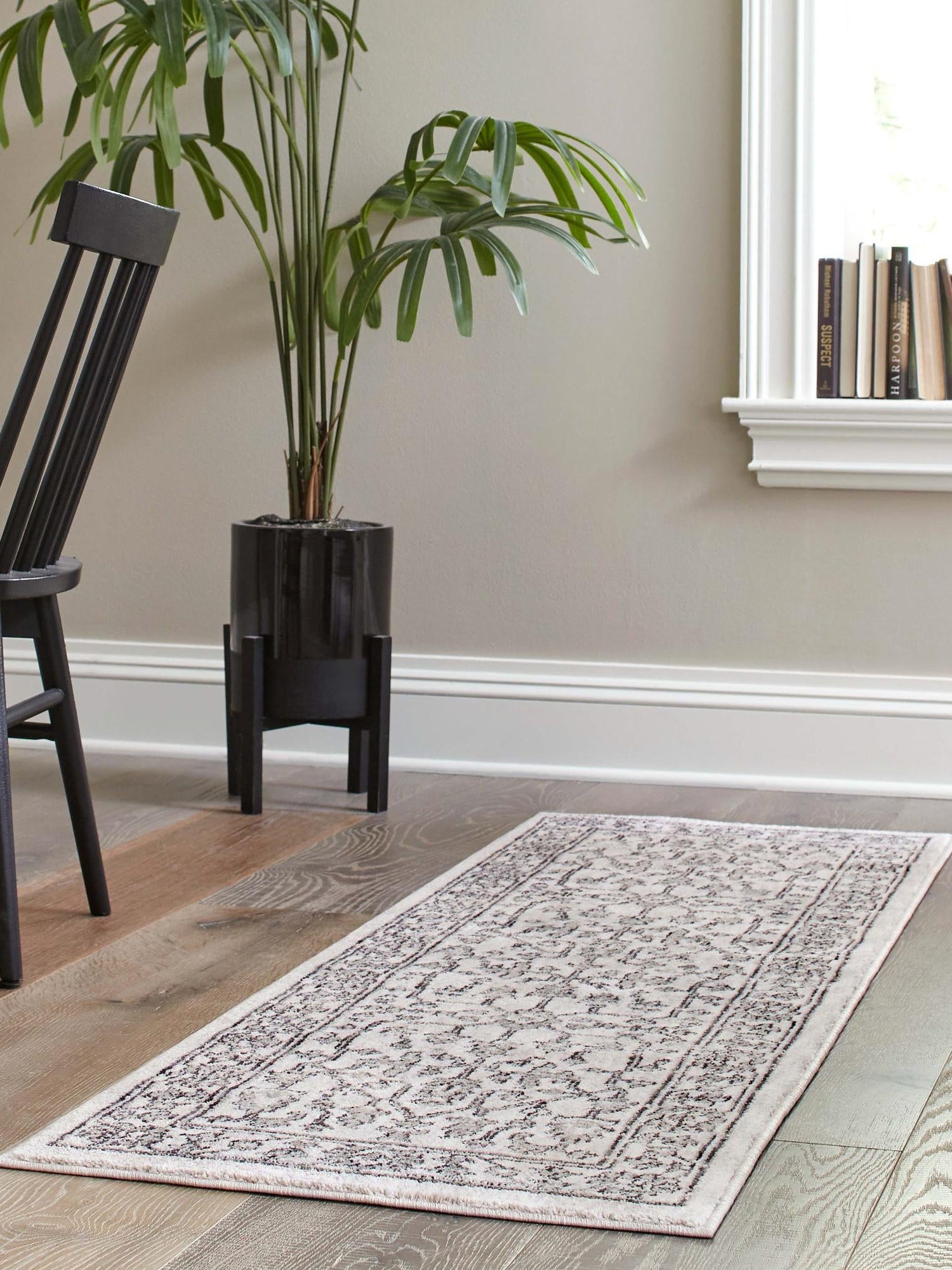 Ivory 2' x 8' Eco Traditional Runner Area Rug 100% Recycled Space Dyed Polyester With Cotton Backing Classic Pattern Carpet for Living, Dining, Office Space for Sale at Rug Engine