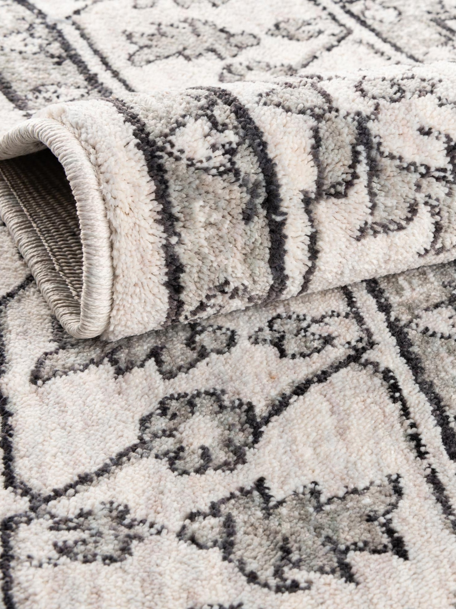 Ivory 2' x 8' Eco Traditional Runner Area Rug 100% Recycled Space Dyed Polyester With Cotton Backing Classic Pattern Carpet for Living, Dining, Office Space for Sale at Rug Engine